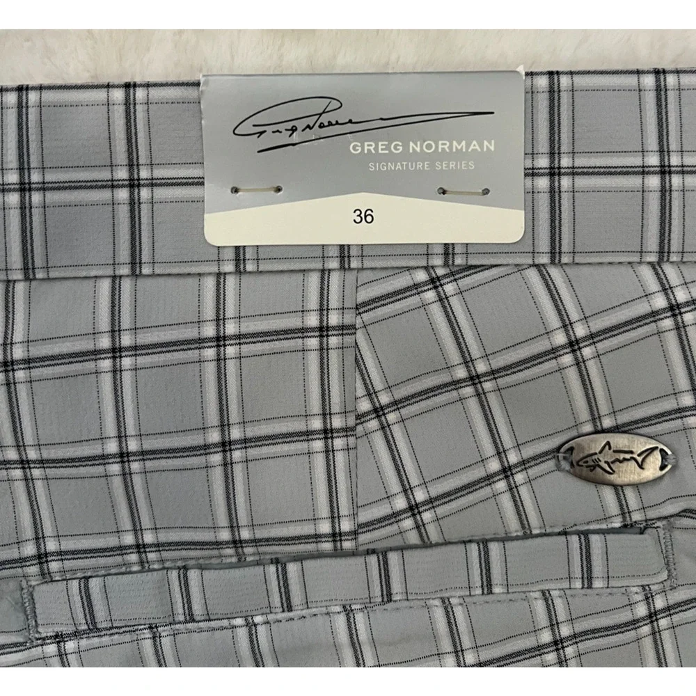 Greg Norman Mens Golf Shorts Size 36 Gray Plaid Stretch Performance NWT Golfing